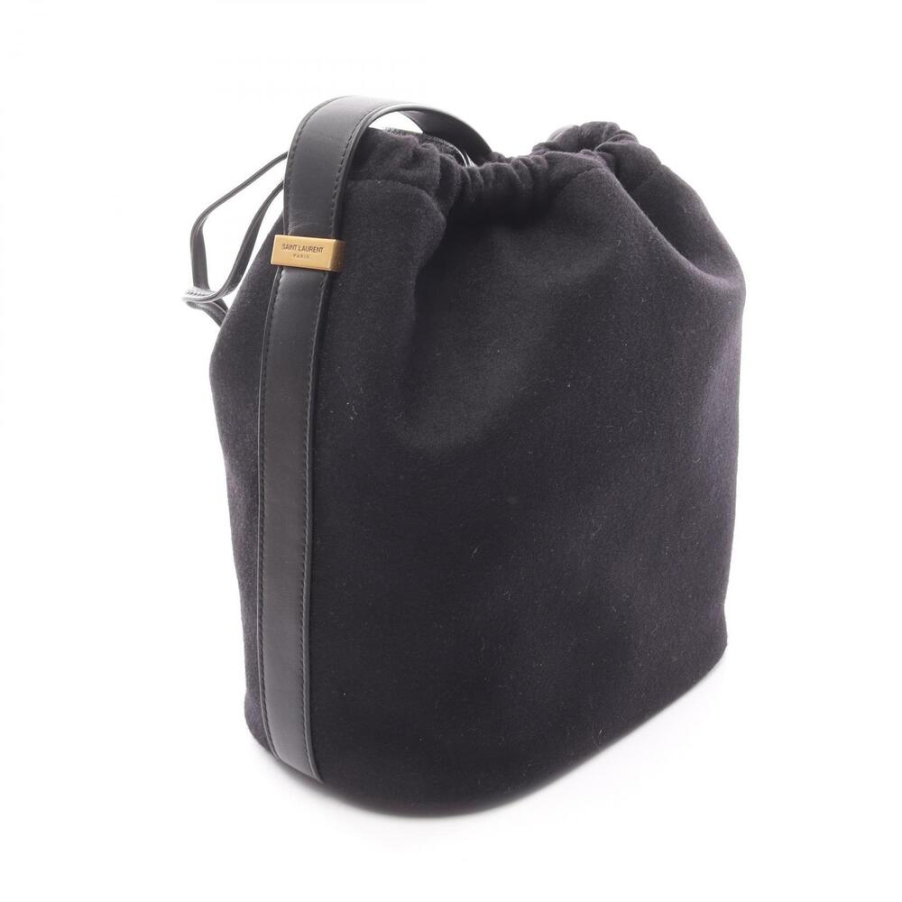 Saint Laurent Paris Rive Gauche Bucket Bag Shoulder Wool Leather Black